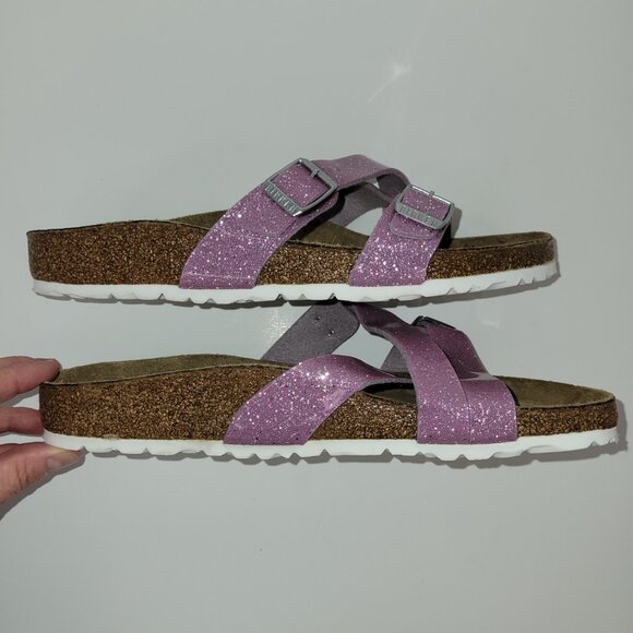 Birkenstock Yao Adjustable Slide Sandal Lavender Sparkle Size EU 40 Narrow - Picture 6 of 10
